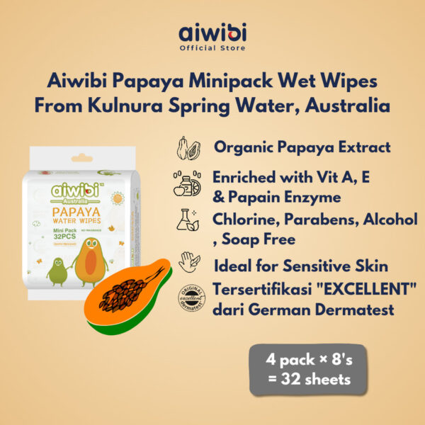 AIWIBI Papaya Water Wet Wipes 3 pack (84Lembar) | Tisu Basah | Tissue Bayi Baby No Fragrance - Image 3