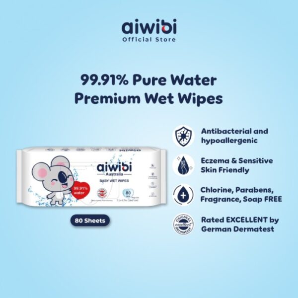 AIWIBI Premium 99,91% Water Wet Wipes (80Lembar)