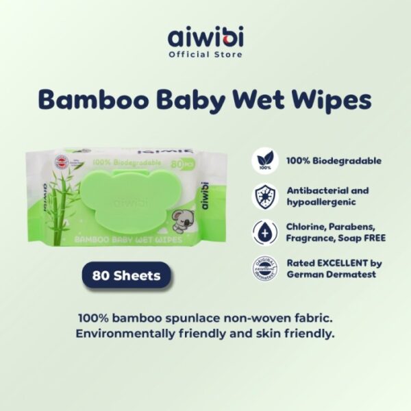 AIWIBI Bamboo Premium Baby Wet Wipes Anti-Bakteri (80 Lembar)