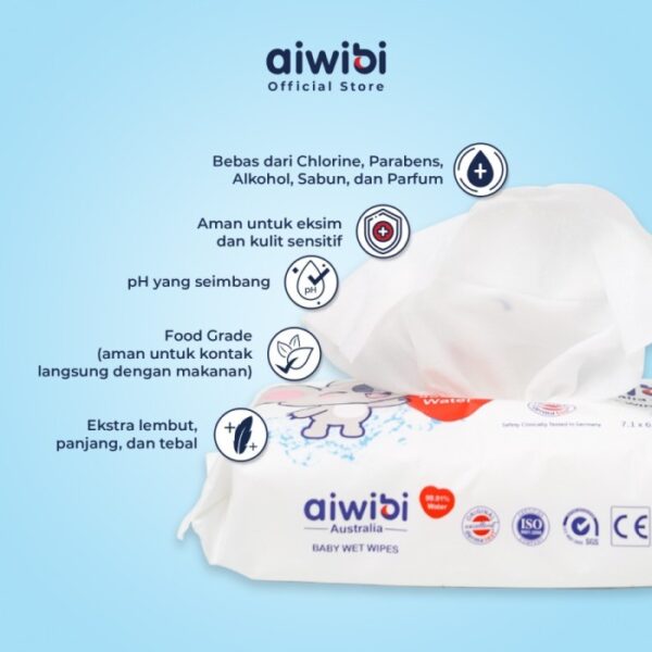 AIWIBI Premium 99,91% Water Wet Wipes (60Lembar) - Image 2