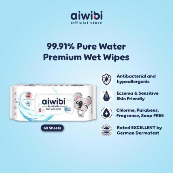 AIWIBI Premium 99,91% Water Wet Wipes (60Lembar)