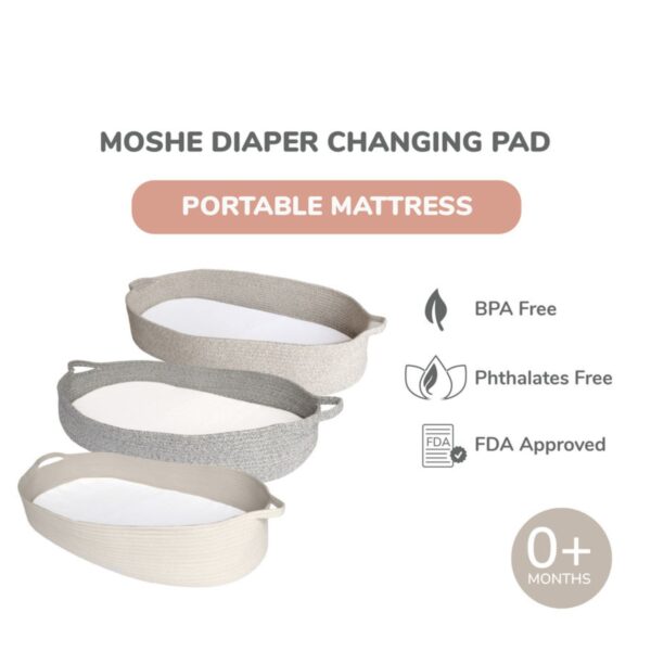 BLOOME Moshe Diaper Changing Pad Basket | Rope Basket Foam Mattress Pad