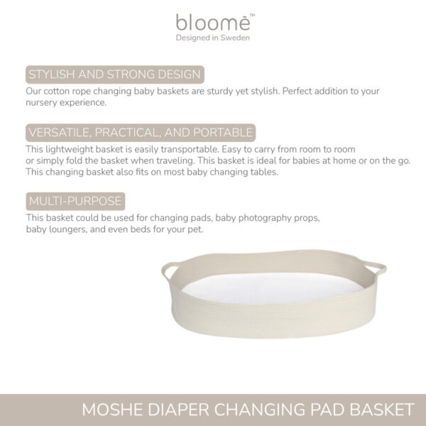 BLOOME Moshe Diaper Changing Pad Basket | Rope Basket Foam Mattress Pad - Image 3