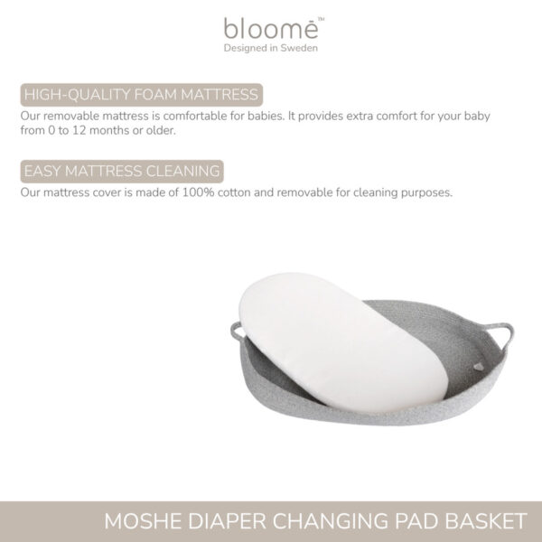 BLOOME Moshe Diaper Changing Pad Basket | Rope Basket Foam Mattress Pad - Image 2