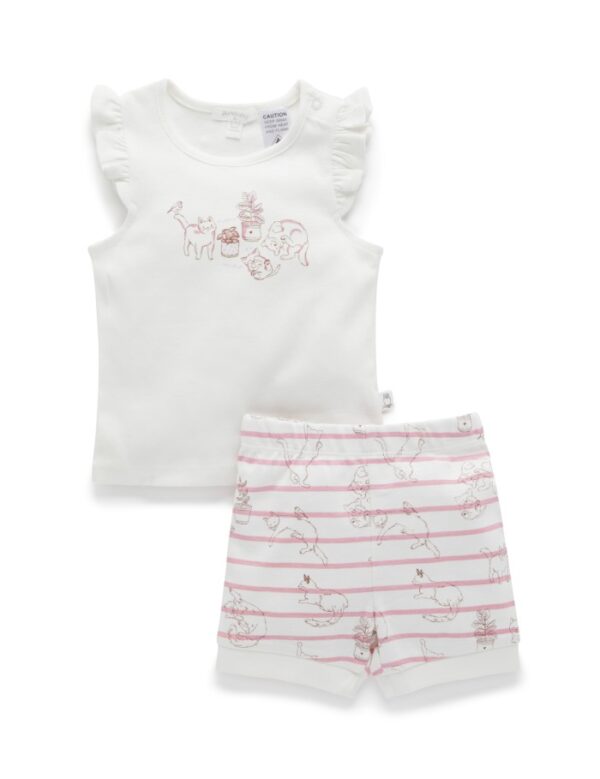 Purebaby Ruffle PJ Set/Piyama/Baju Tidur Anak Perempuan Organic Cotton